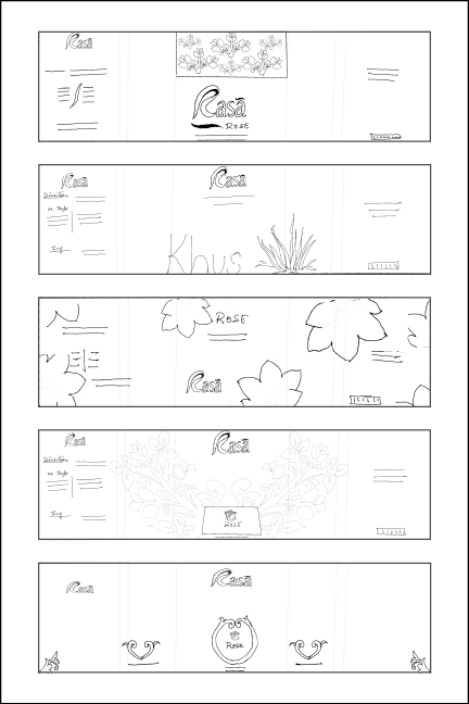 Sketches testing ornament density and lockups for Rasã wordmark